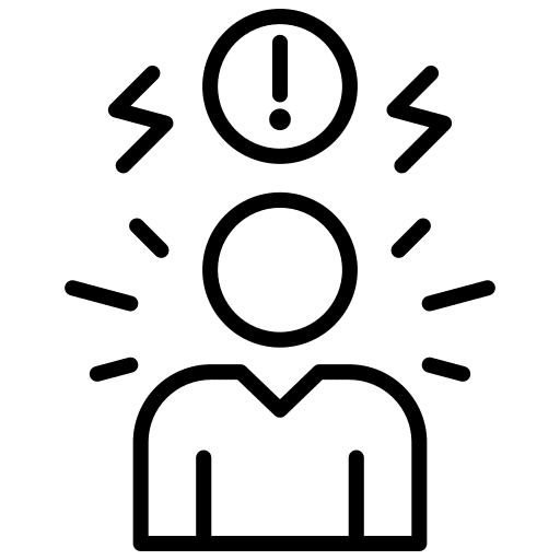 Personne avec un cercle avec un point d'exclamation au dessus de la tête pour illustrer les symptômes comportementaux